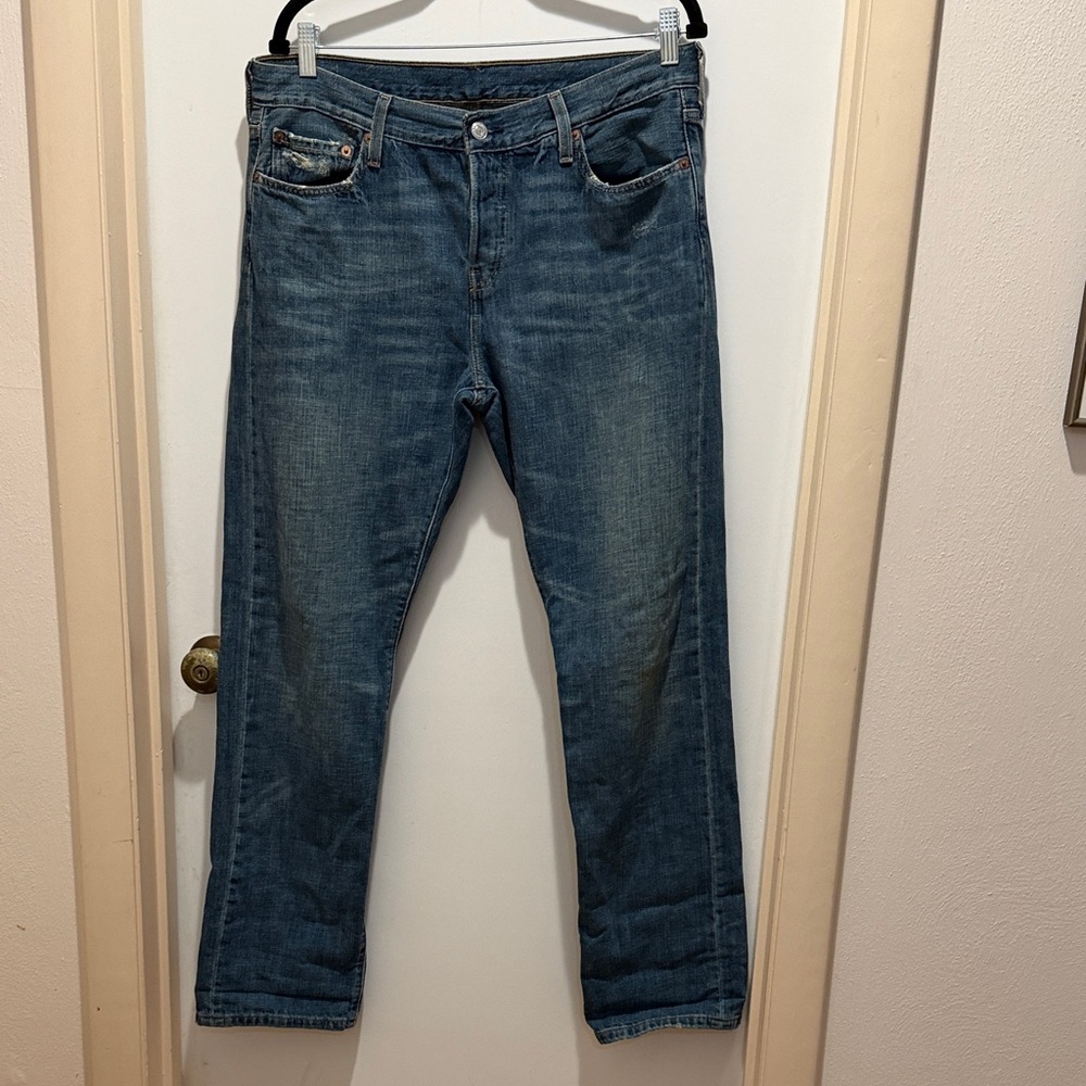 Levi’s button fly low rise boyfriend cut  Blue Jeans- from NYC flagship store